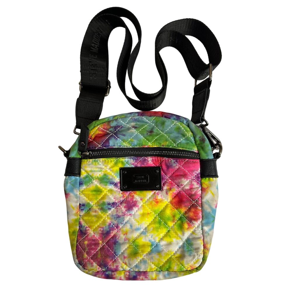 Steve Madden Tie Dye Bright Multicolored Quilted Nylon Crossbody Shoulder Bag